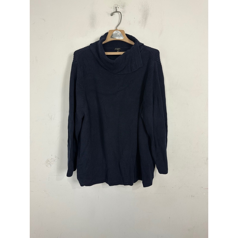 Talbots Woman Navy Blue Cowl Neck Ribbed Knit Sweater 3X Cotton Modal